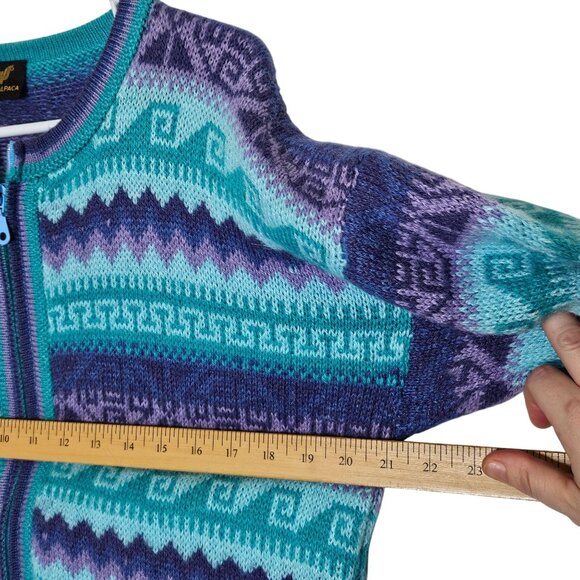 Handmade Alpaca‎ Wool Cardigan With Geometric Pattern & Zip Closure Measures M - Picture 9 of 10